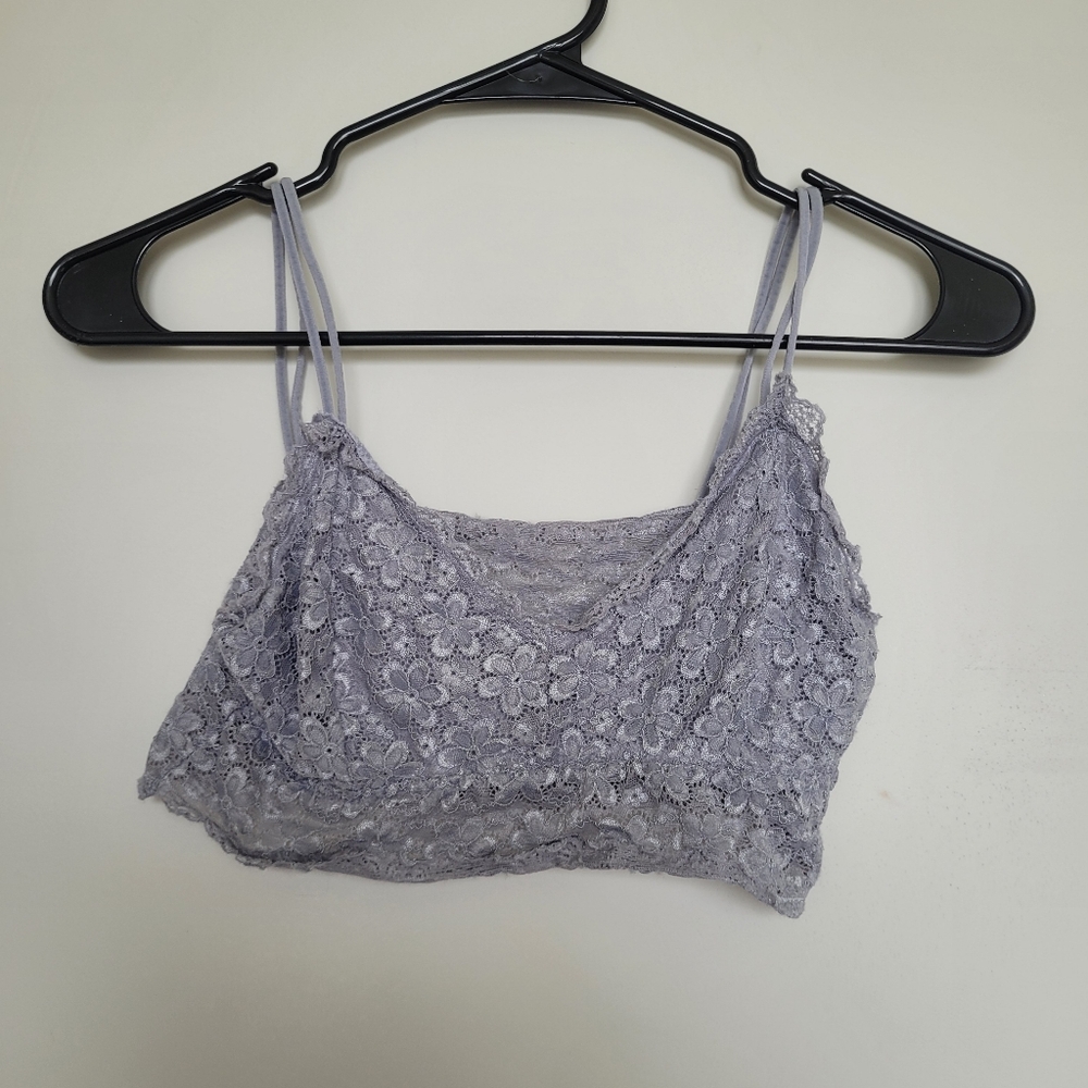 Gray Lace Bandeau with Scalloped Edge